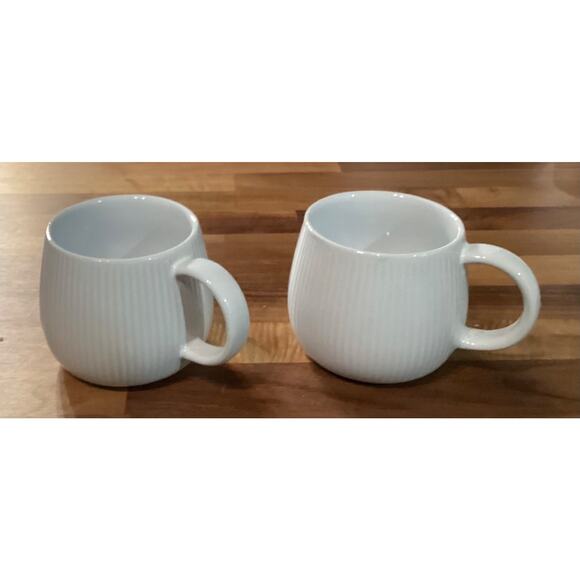 Set of 2 World Market White Coffee Mug Cups 3" Tall Embossed Ribbed - Picture 8 of 11